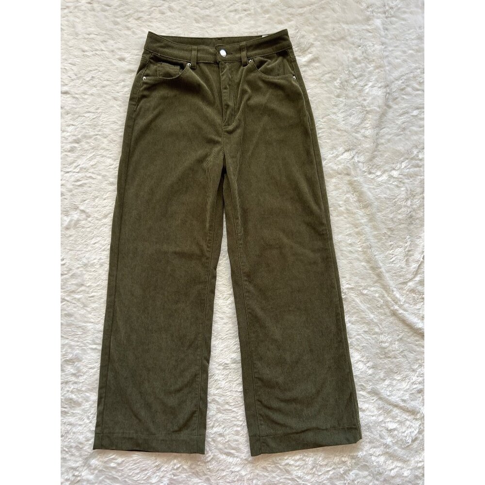 Shein Womens Olive Green Casual‎ Corduroy High Rise Wide Leg Pants Size 6 Medium